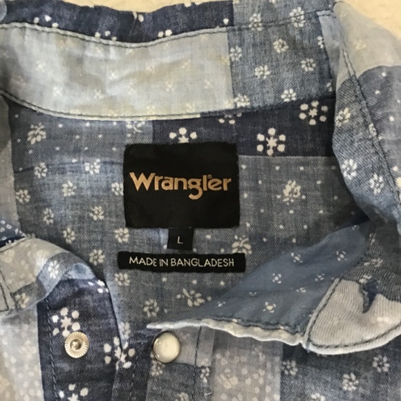 Wrangler Men Size LG Pearl Snap Button Down  Western Shirt Patchwork Cowboy Cozy - Picture 5 of 9